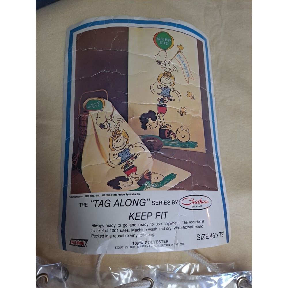 1965 Peanuts The Tag Along Bon Voyage Blanket Keep Fit 45x72 Excellent Condition